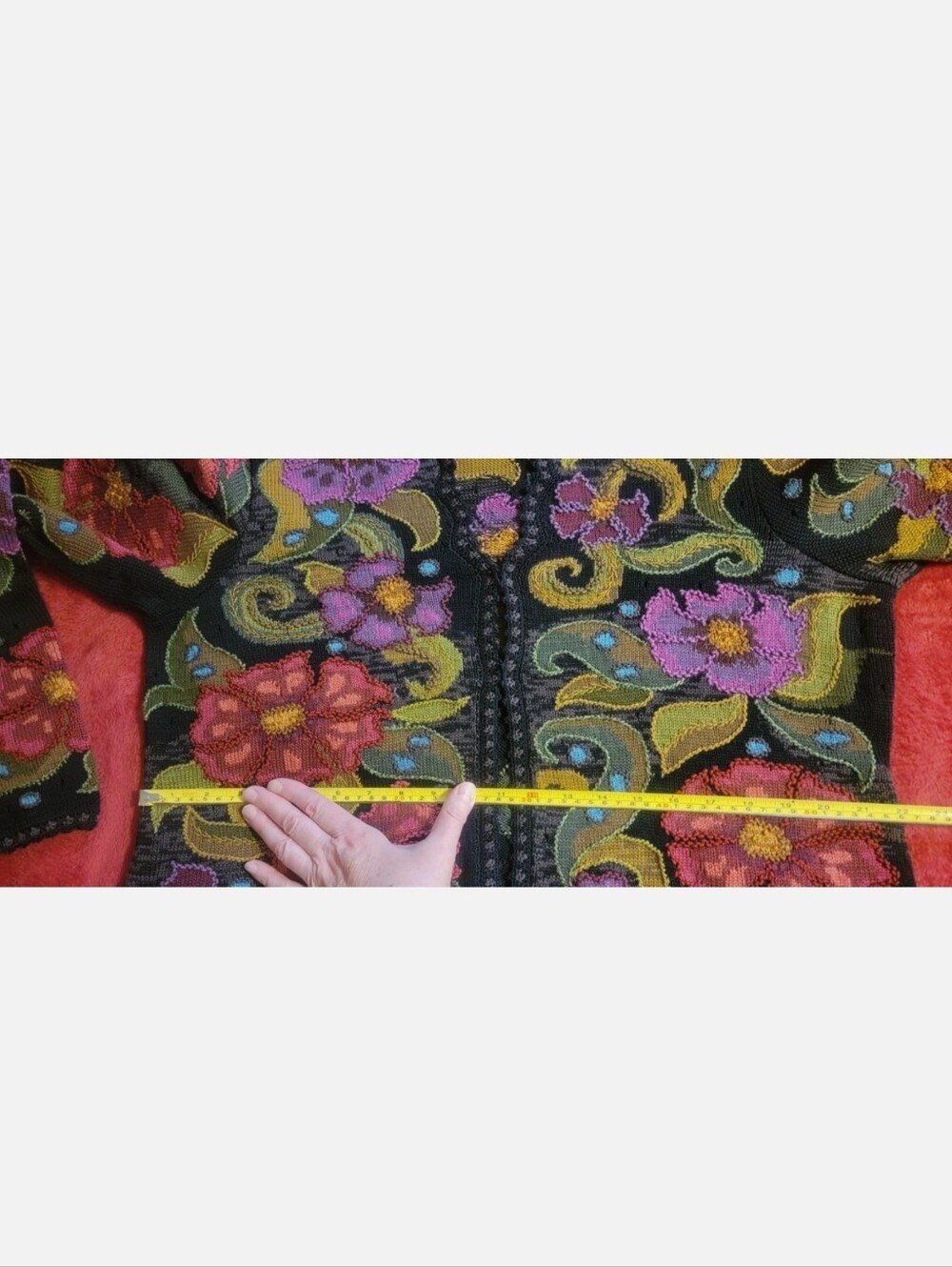 Peruvian Connection art knit handmade pima cotton cardigan XL floral Peru - Picture 7 of 16